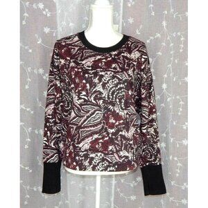 Joie Floral Top Sweatshirt Cropped Multi BURGUNDY THUMB HOLES Women's Large